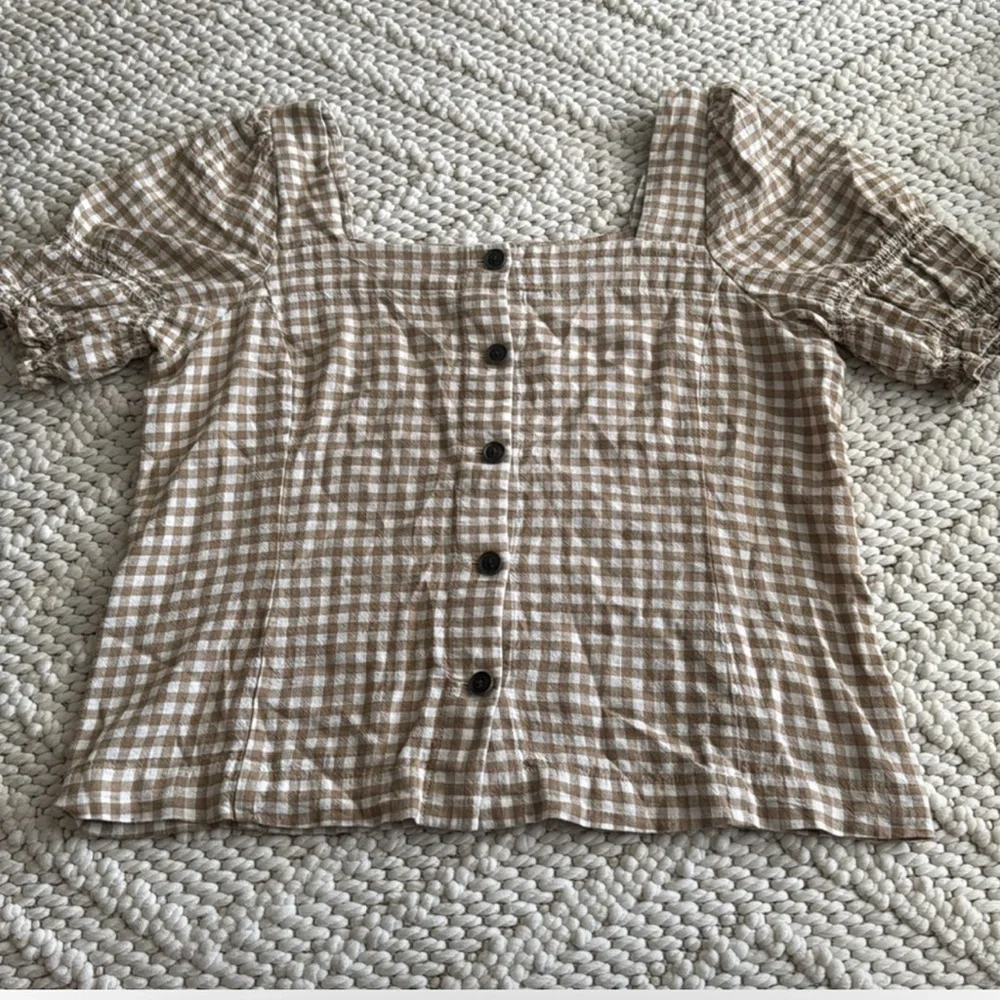 Madewell Gingham Jacquard Square Neck Puff Sleeve Top| Trendy Preppy Business - Picture 4 of 6